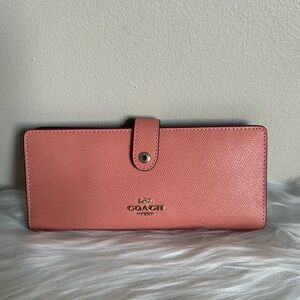Coach CH410 Slim Wallet Crossgrain Leather Light Coral Gold Hardware New